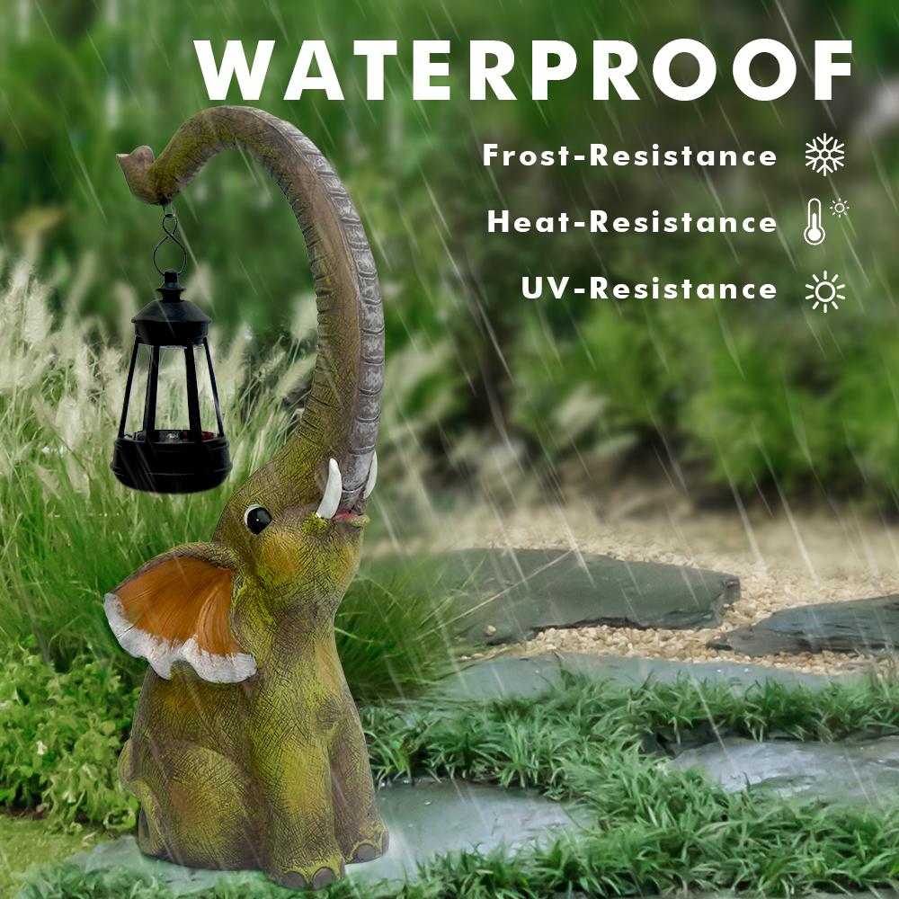 Resin Elephant Statue Garden Decorations Solar Garden Figurine Lamp Retro Landscape Courtyard Lamp Patio Walkway Lamp Lawn Lamp