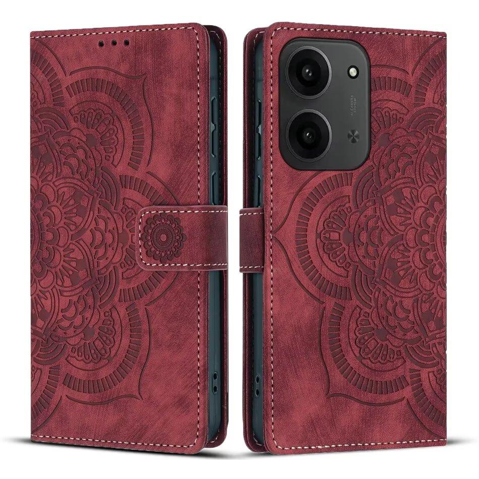 Floral-patterned leather book cover suitable for Redmi 15C