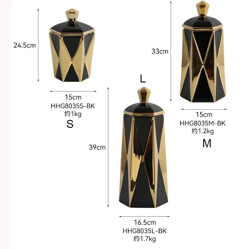 Geometric diamond shaped ceramic jar Black vase Jewelry storage jar Creative interior decorations Home decoration crafts