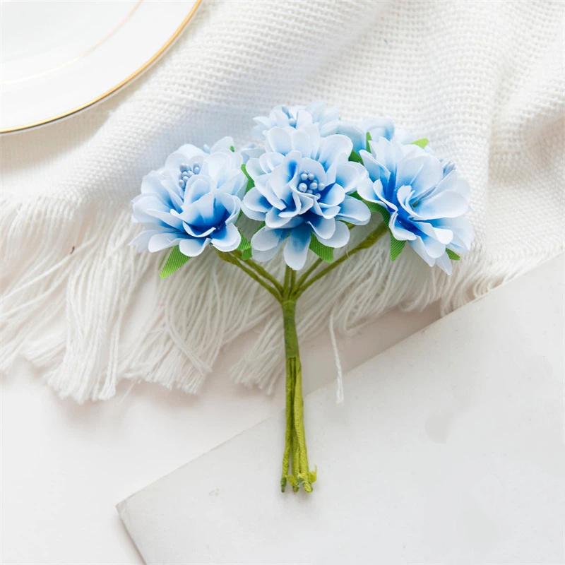 Mini Artificial Carnation Bouquet 6 Heads Handmade Silk Hydrangea Bouquet Realistic Diy Fake Plants Year'S Decor