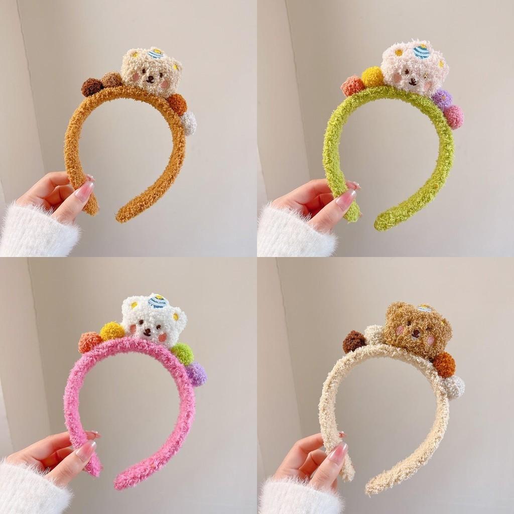 Handmade Fluffy Bear Headband Autumn Winter Plush Wash Face Hair Band Colorful Cartoon Hair Accessories