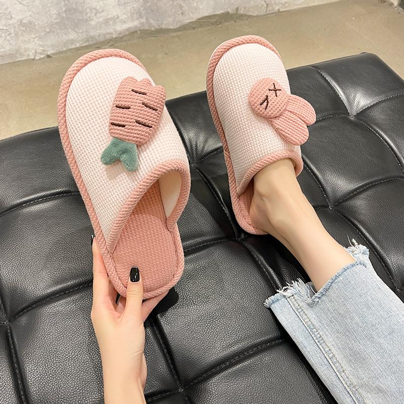 Cute Cotton Linen Slippers for Women - Silent Indoor Home Footwear for Spring and Autumn