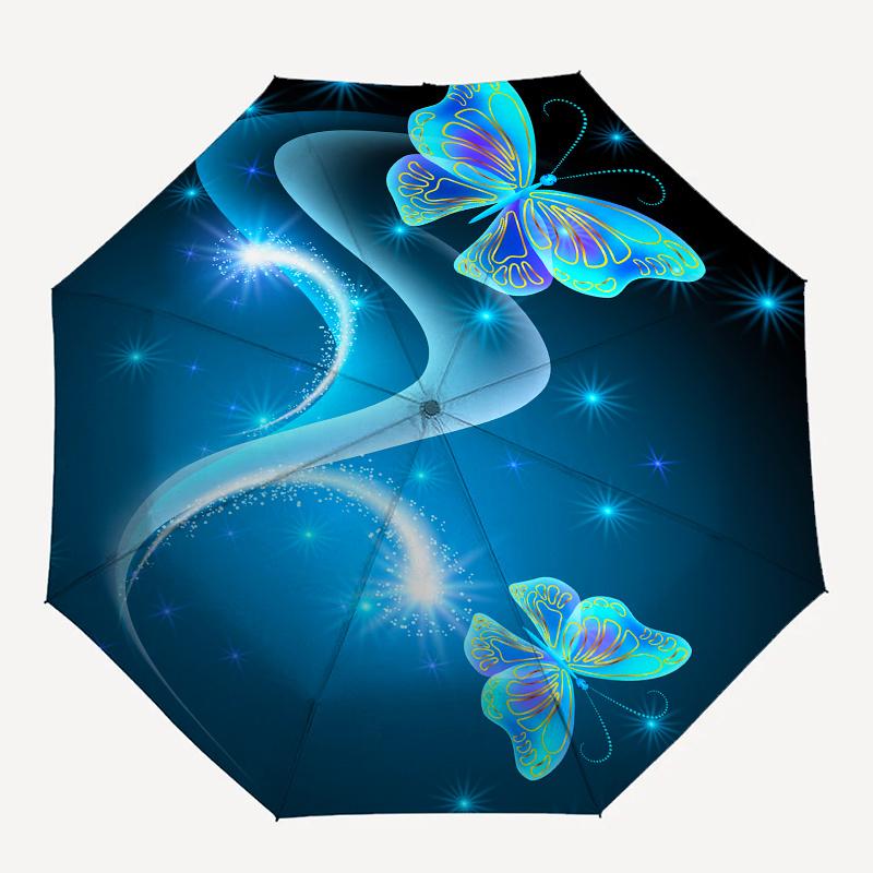 Blue Butterfly Glitter Wallpaper, Digital DownloadUmbrella, Cute Umbrella with Cute Design, Portable 3-Fold Compact Umbrella for Men & Women, Valentin