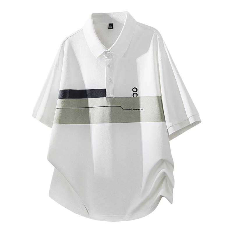 Summer Ice Silk Men s Short Sleeved T-shirt Men s Short Sleeved Polo Shirt XXXXL белый
