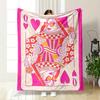 Stylized Queen of Hearts Card with Vibrant Pink, Orange, and Floral Motifs. for All Seasons Blanket Lunch Break Throw Gift
