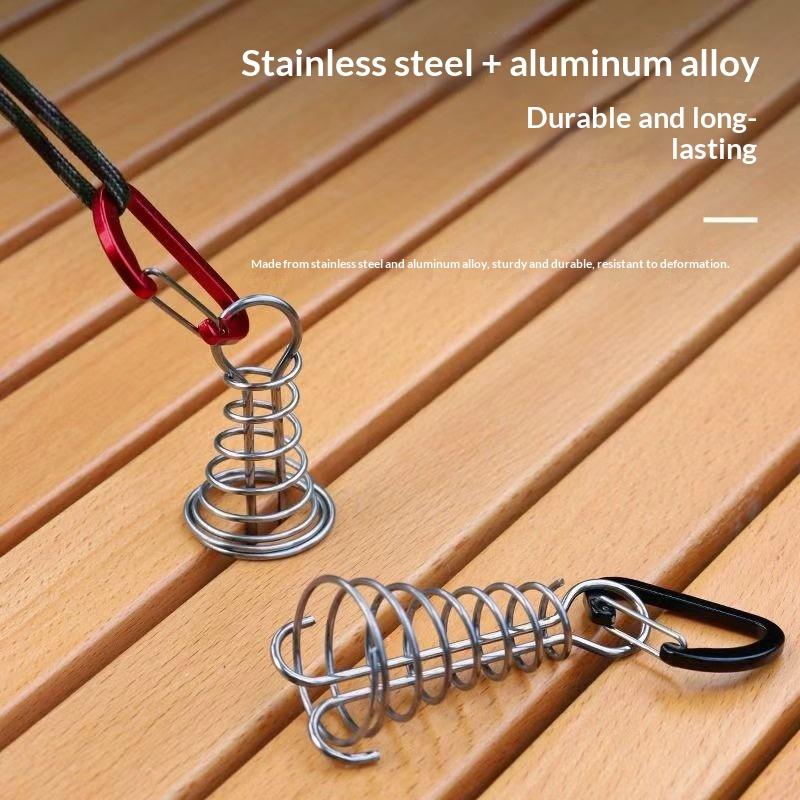 1Pcs Stainless Steel Fixed Tent Rope Buckle Wooden Hook Spring Wind Rope Outdoor Camping Octopus Rope Buckle Camping Deck Nail