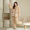Winter three-layer padded coral fleece pajamas women's winter thickened hooded warm flannel cartoon loungewear women's