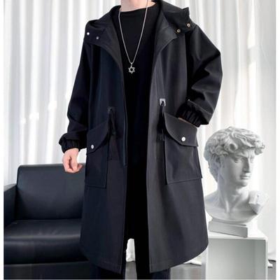 Spring Autumn Windbreaker Fashion Men Mid-length Casual Hooded Coat Men Daily High Street Overcoat Male Clothes