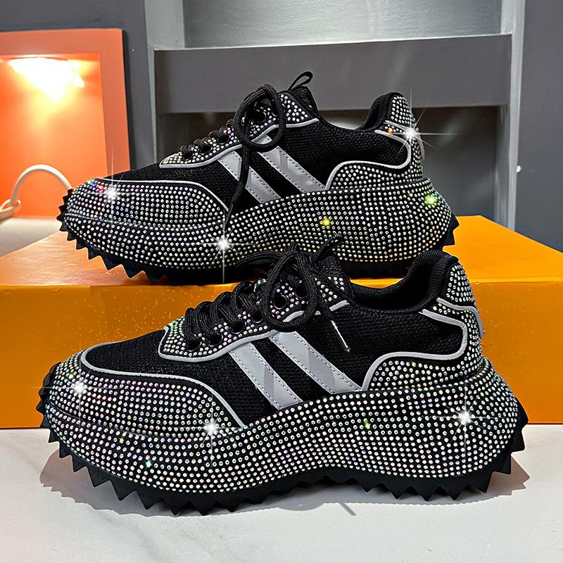 Fashion 2024Women Shoes Rhinestone Women Sneakser Diamond Breathable Luxury Designers Casual Thick Bottoms Dad Shoes Zapatos Mujer