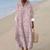Women's Casual Fashion V-Neck Long Sleeve Textured Print Maxi Dress