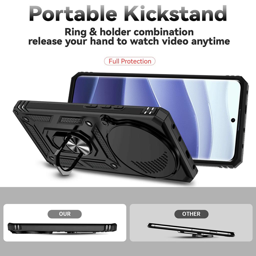 For Xiaomi Redmi Note 14 Pro 5G Case PC+TPU Phone Cover with Lens Protection Kickstand