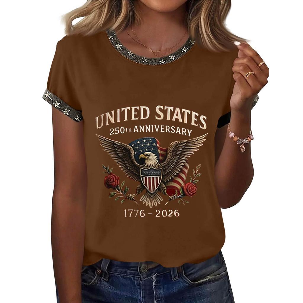 Women's Casual Pullover Short Sleeve T Shirt Crew Neck Graphic Print Top Relaxed Fit Lightweight Soft Fabric Summer Tee