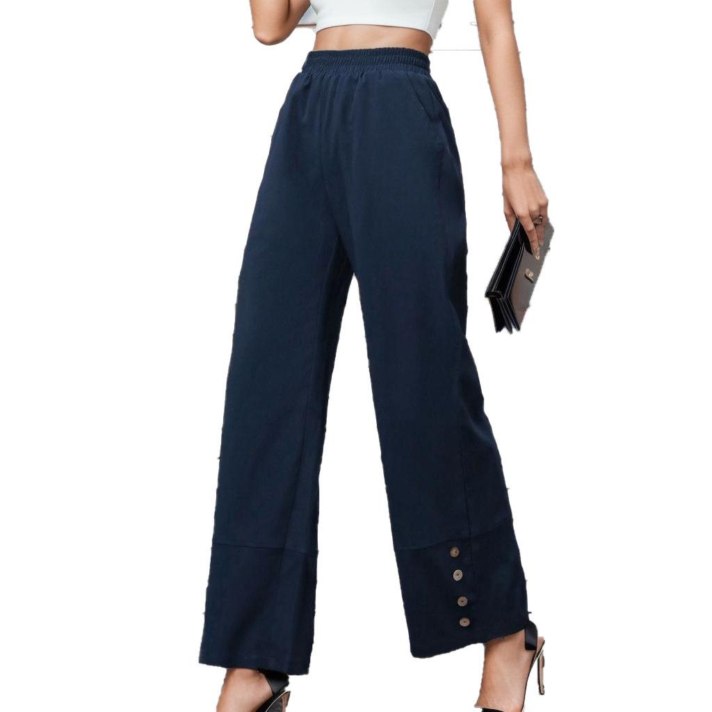 Women's pants solid color loose stretch waist casual pants