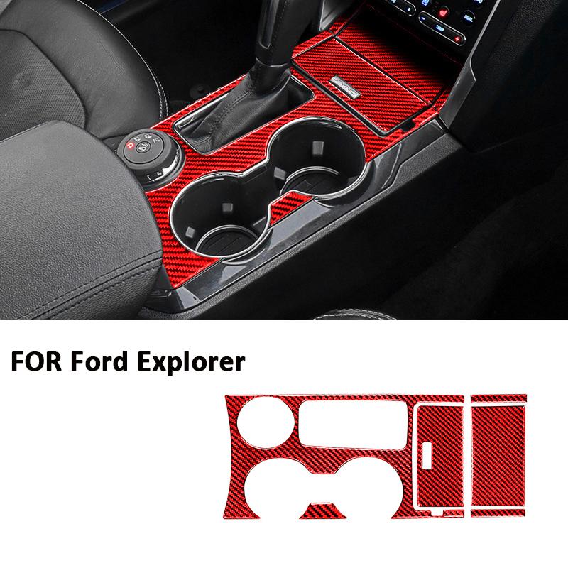 Kohlefaser Auto Mittelkonsole Schalthebel Becherhalter Panel Zierleiste Rahmen Modifikation Dekoration Aufkleber Für Ford Explore