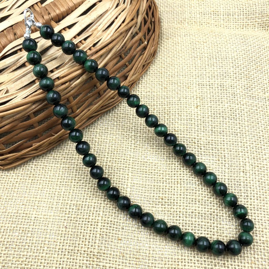 8mm Naturalny Zielony Tygrysie Oko Gwiazda Kamień Szlachetny Okrągłe Koraliki Regulowany Naszyjnik 17-20" Ręcznie robiona Biżuteria Dla Niej 8BN-43