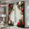 2Pcs Festive Golden And Red Ball Pine Leaves Design Christmas Window Curtains Polyester Rod Pocket Design For Living Room