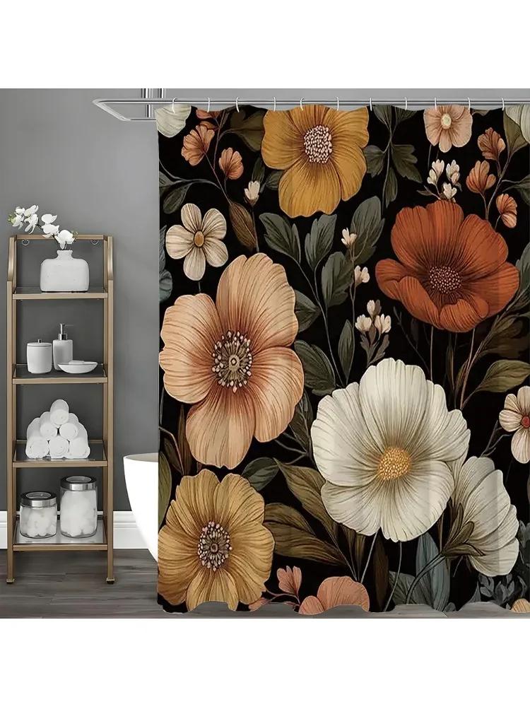 

Colorful Flower Shower Curtain, Bathroom Decorative Shower Curtain, Waterproof Shower Curtain With Hooks W60H190(CM)-1 Pcs
