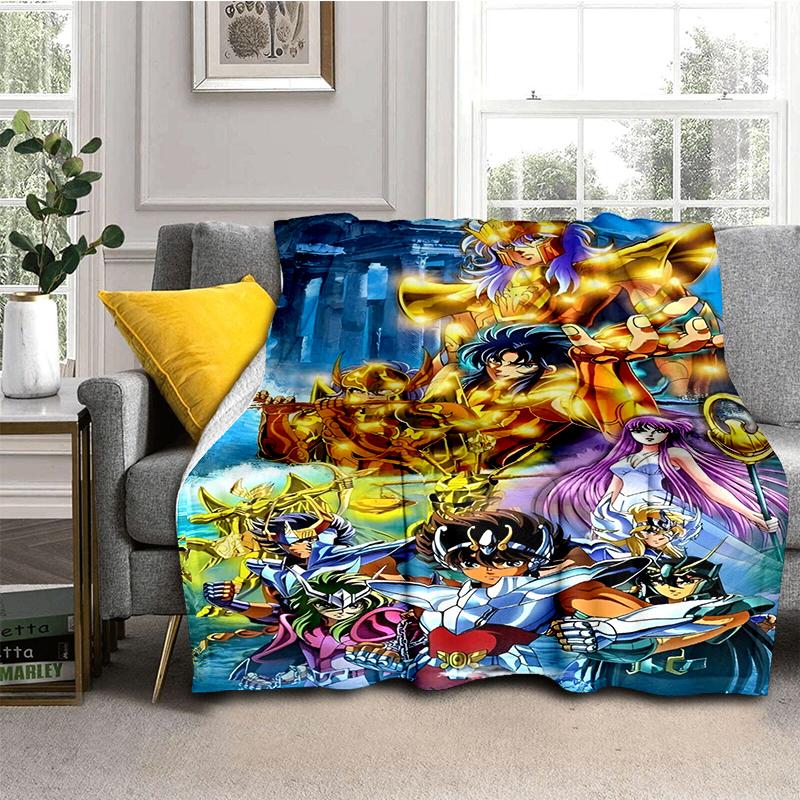 Cartoon Anime Saint-Seiya Glod Throws Blanket Kids Super Soft Blankt for Sofa Travel Couch Picnic Flannel Blanket Birthday Gift