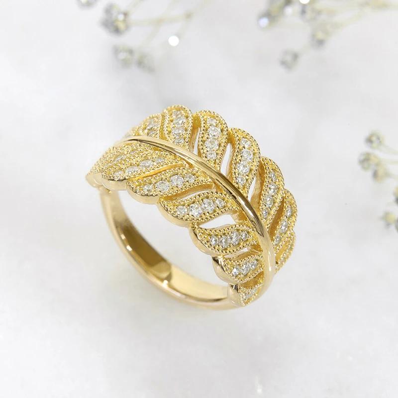 Huitan Eternity Leaf Design Finger Rings for Women Sparkling Crystal Cubic Zirconia 3 Metal Colors Luxury Trendy Wedding Jewelry