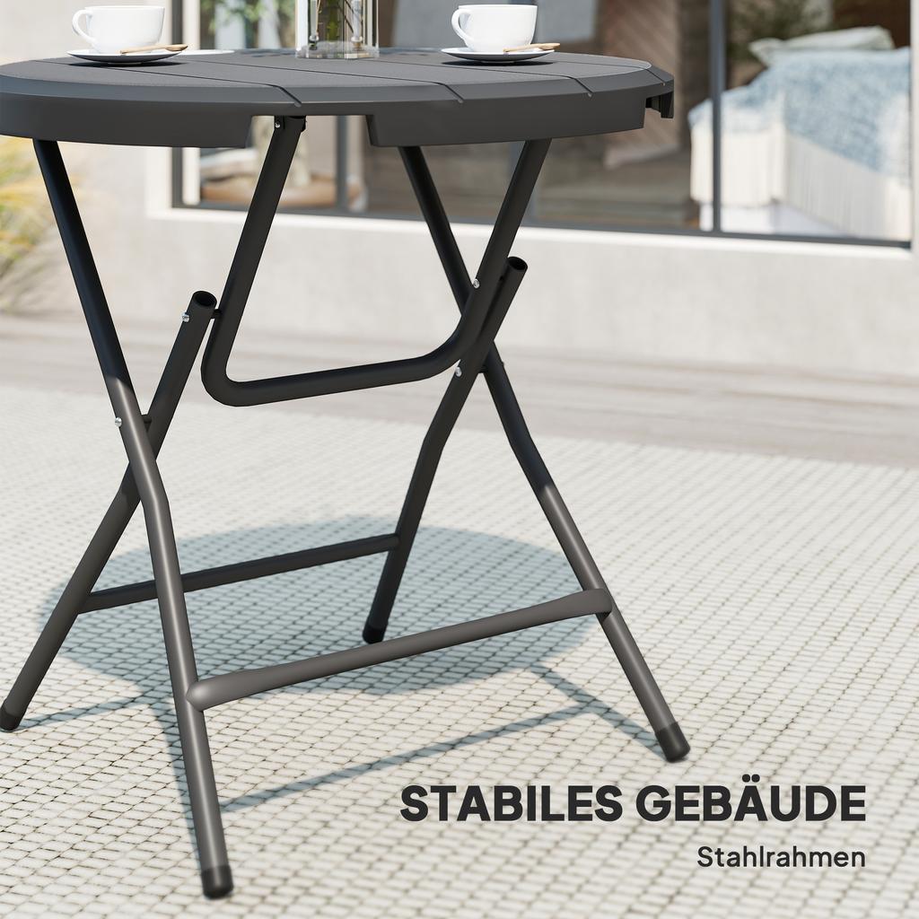 Foldable Round Garden Table for 4, Outdoor Dining Table with HDPE Tabletop and Steel Frame, 80 x 80 x 73 cm, Dark Grey