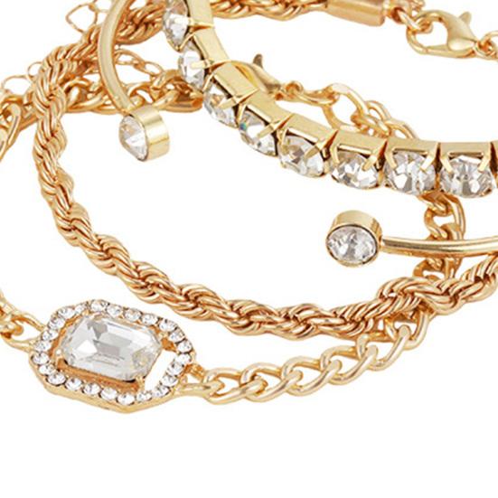 4 bucăți brățări cu strasuri pentru femei Brățară stivuită în mai multe straturi Brățară cu manșetă deschisă Legătură reglabilă Bijuterii punk cubaneze pentru femei, fete, cadou