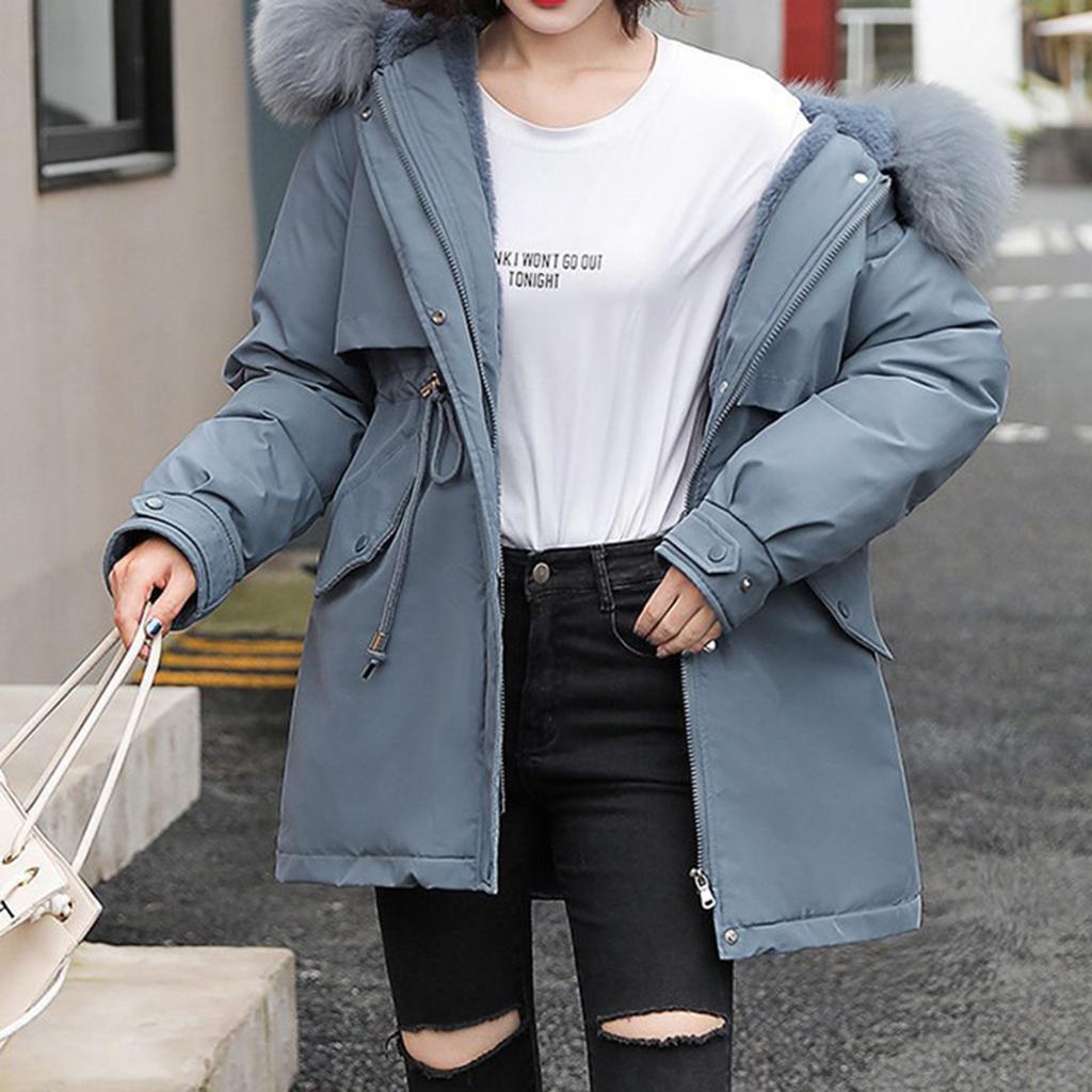 Damen Casual Warmer Vielseitiger Großer Kragen Farbe Verdickte Baumwollmantel Jacke