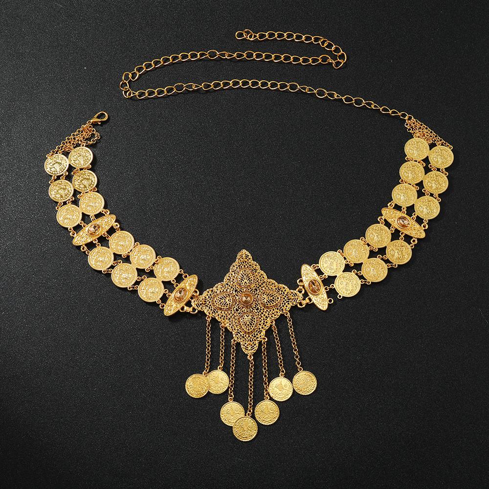 Metal Waist Chain For Women With Diamond Hollow Design And Coin Tassels For Summer Fashion Accessory