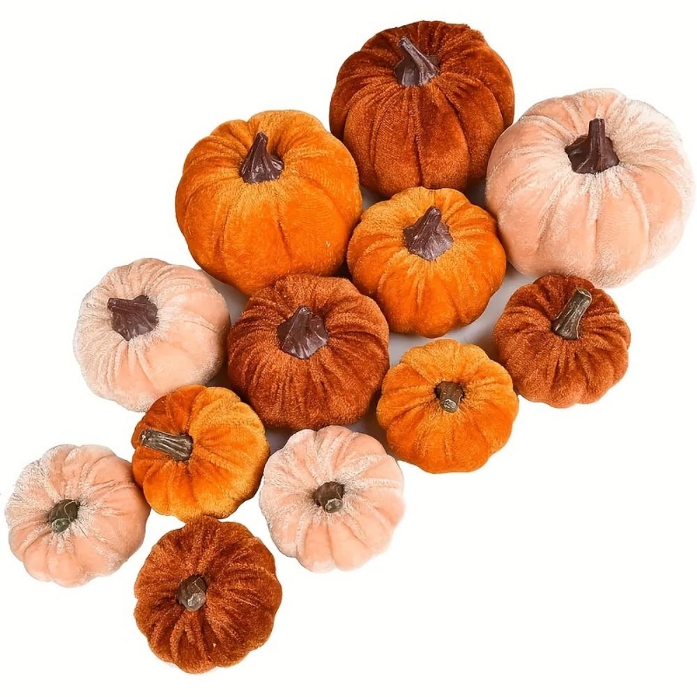 10pcs Velvet Artificial Pumpkin Decor Desktop Pumpkin Ornament Autumn Fall Thanksgiving Harvest Festival Halloween Decoration