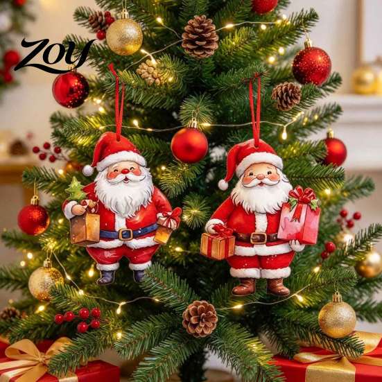 Holiday Party Supplies 12/24/36Pcs Christmas Wooden Ornaments, Santa Claus Red Truck Hanging Decorations with Rope, Indoor Festive Ornaments Xmas Tree