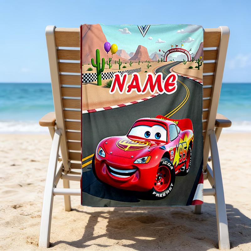 1pc Cars1 Beach Towel with Custom Name, Beach/Swimming/Bath/Picnic/Camping Towel, Suitable for Seaside Beaches