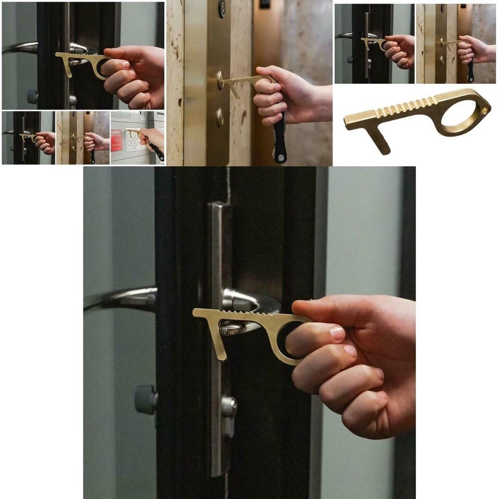 Portable Contactless Safety Door Opener Golden Alloy Key For No Touch Convenience