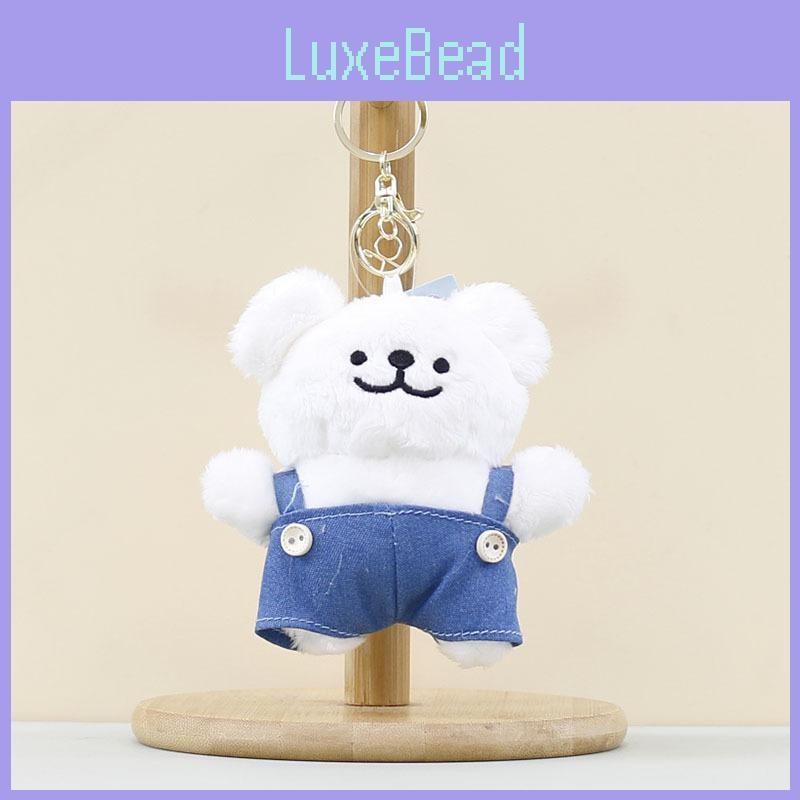 Overalls White Dog Plush Keychain Stuffed Pp Cotton Filling Bag Decoration