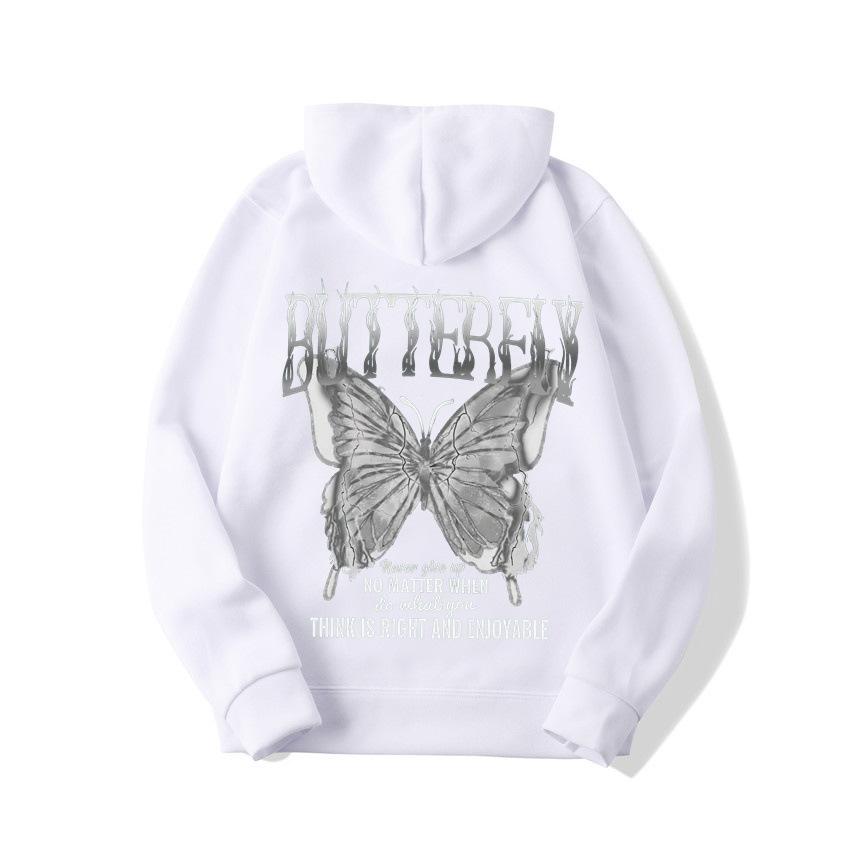 2025 European and American new letter fashion multi-color butterfly casual hooded fleece sweater