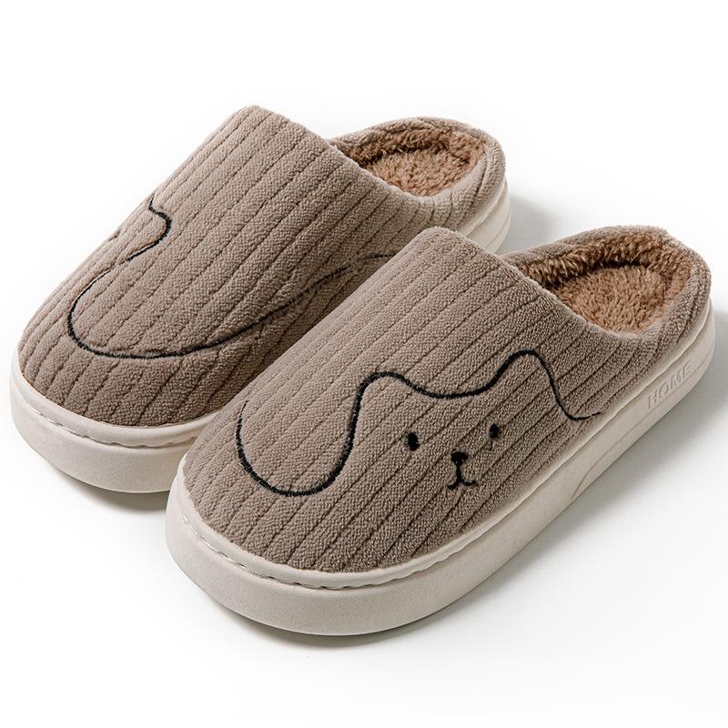 Line Kitten Cotton Slippers Couple Autumn and Winter Hair Mop Indoor Home Use Piled Thick Bottom Thermal Cotton Slippers