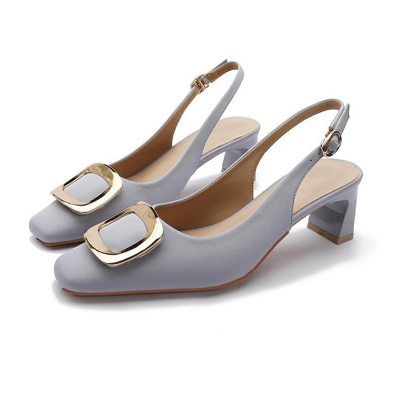 

Baotou sandals women s thick heel summer fashion fairy style rear strap square head high heels 2025 new medium heel single shoes 38 сірий колір