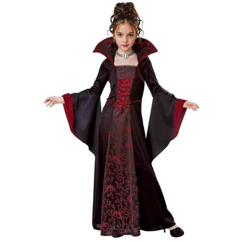 Blumenmuster Kleid mit Stehkragen Kinder Halloween Hexe Kostümkleid Für Mädchen Halloween Geburtstag Rollenspiel