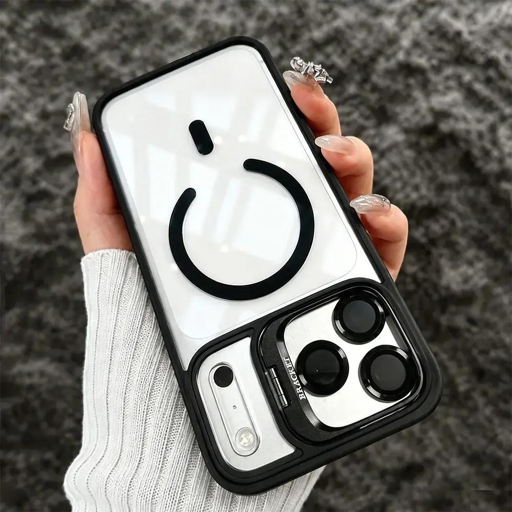 Magnetic Lens Film Protector Stand Case for IPhone 18 Pro Max 18Pro 17 16 15 14 13 12 Pro Max for Magsafe Shockproof Clear Cover
