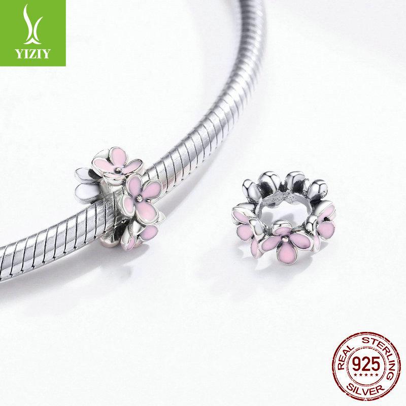 Hair Accessories Bracelet Accessories Pink Flower Diys925 Silver Beads Scc1484