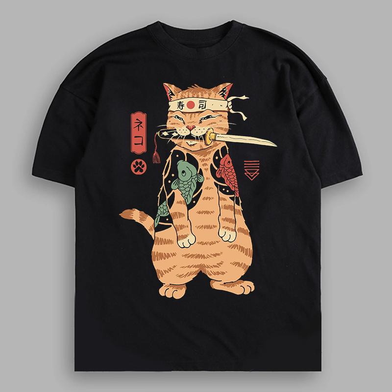 

Футболка свободного кроя Ninja Cat из хлопка черного цвета для мужчин и женщин XXL чёрный