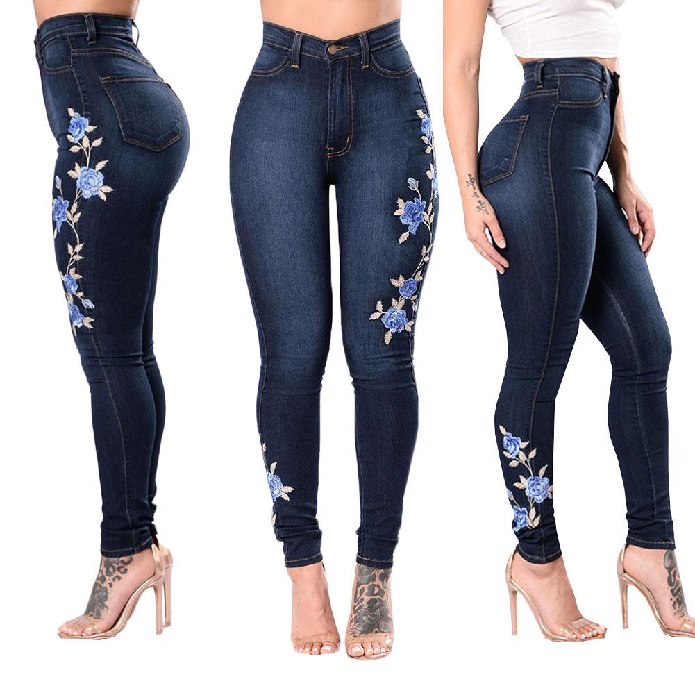 

Women’s European & American Embroidered Skinny Jeans L темно-синий