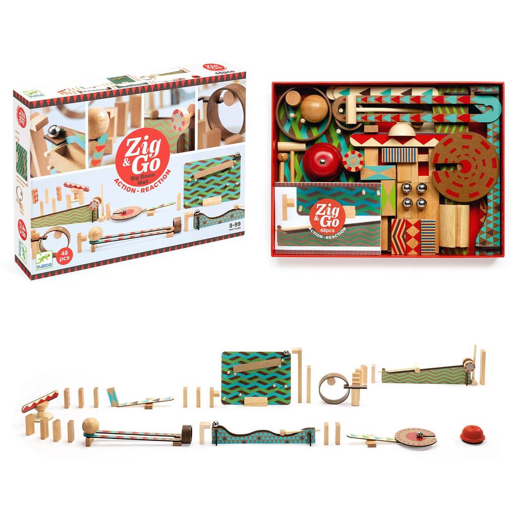 DJECO Jig Go Domino Wooden Educational Toy with Pythagora Marble and Montessori Ages Boys and Perfect Gift for Elementary School or Summer Vacations