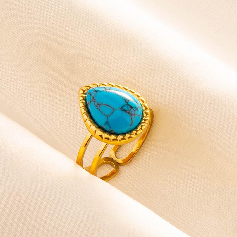 1pcs Blue Stone Ethnic Vintage Open Adjustable Sun Heart Star Stainless Steel Rings For Women Men Accessories Jewelry Bague Gift