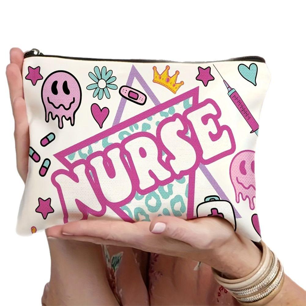 Fashion Canvas Charger Storage Pouch Print Design Zipper Closure Electronics Bag Large Capacity Cable Organizer Bag Travel Use