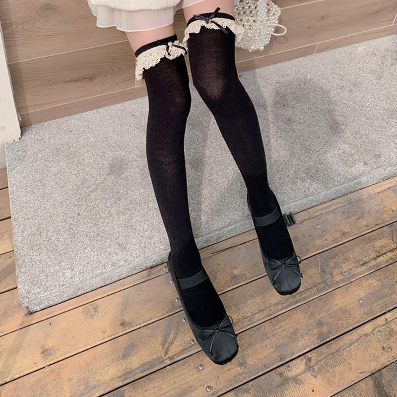 1 Pair Ruffle Thigh High Socks Tube Frilly Socks Long Tube Socks for Girl Over Knee Stockings Princess Style Dress Socks