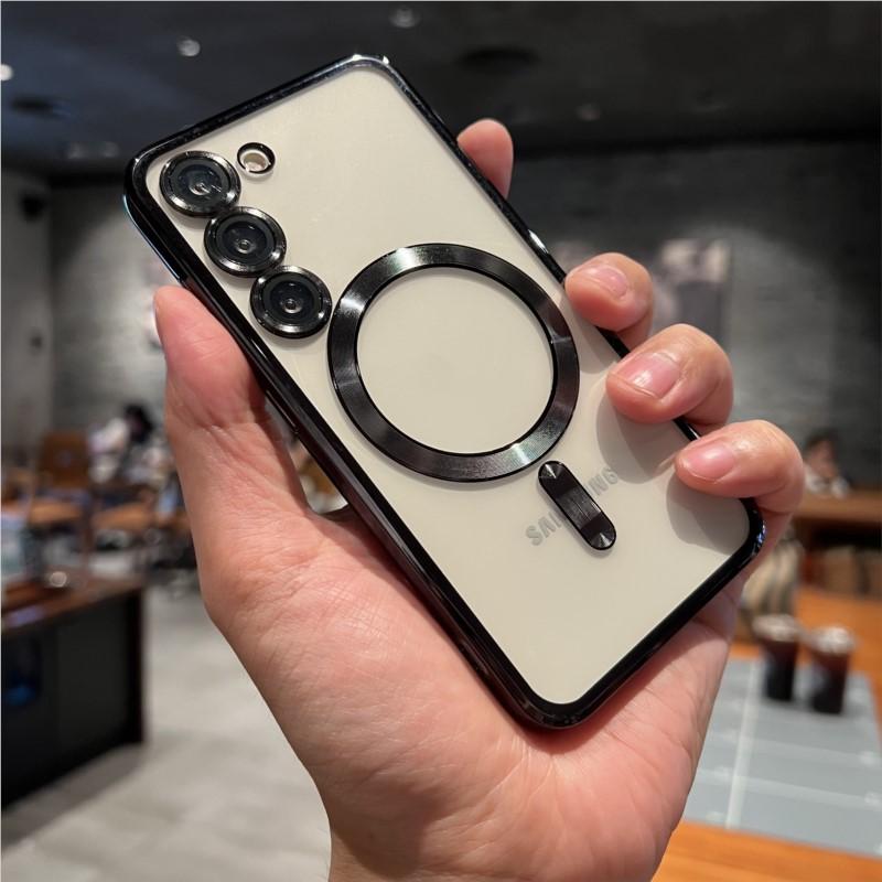 Luxury Plating For Magsafe Magnetic Case For Samsung S25 S24 S23 S22 Ultra Plus S21 S20 FE Note 20 A35 A55 A05 A15 Clear Cover