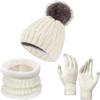 3Pcs/Set Thicken Winter Hat Scarf Gloves Set Plush Lining Touchscreen Gloves  for Men Women