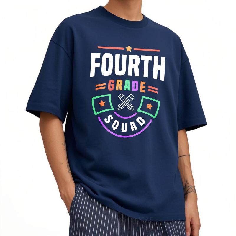 T-shirt d'été stylé Pour Lui Design Équipe de Quatrième Année Avec Étoiles Et Crayons Manches Courtes Nouvelle Arrivée Col Rond Hauts Unisexes