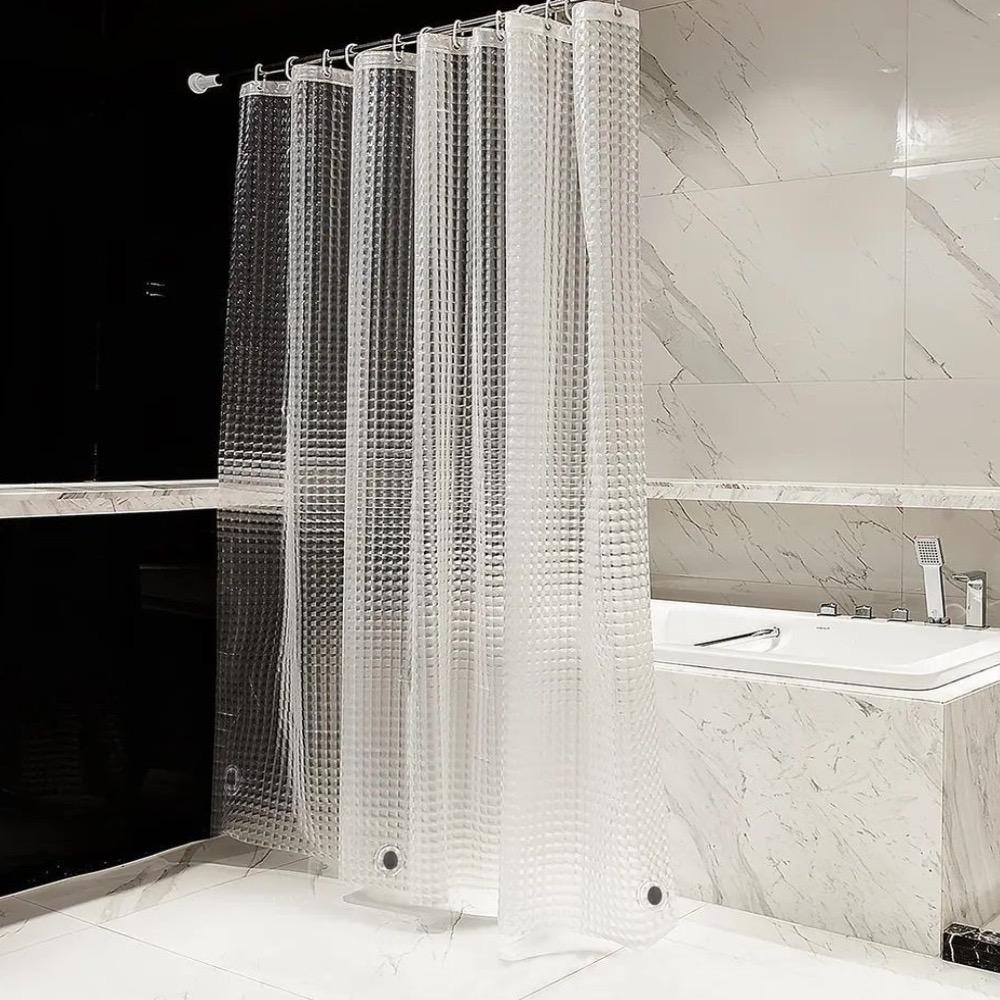 1pc Waterproof Clear Crystal Shower Curtain with Plastic Hooks, Transparent Bath Curtain for Bathroom Window Door Bath Decor