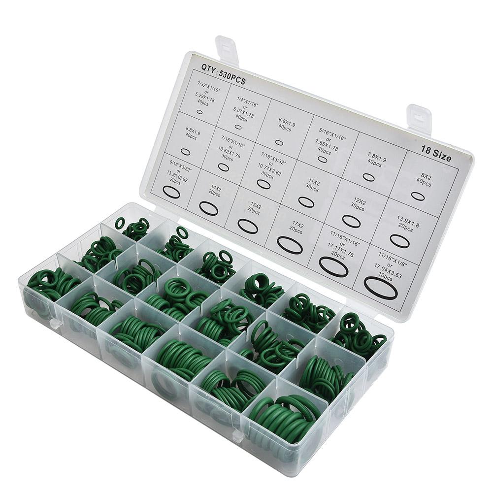 530Pcs Rubber O-Ring Washer Seal Assortment Set Kit Gasket HNBR A/C System Green Nitrile Washers High Quality For Car Gasket New