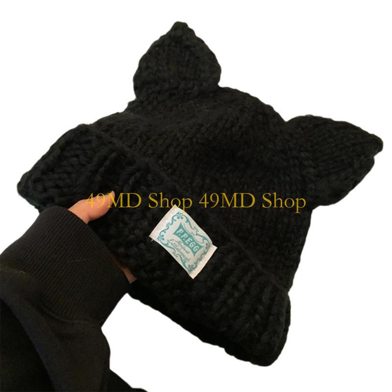 49MD Cats Ears Crochet Hat Women Winter Snow Hat for Girl Ski Cycling Snowboarding